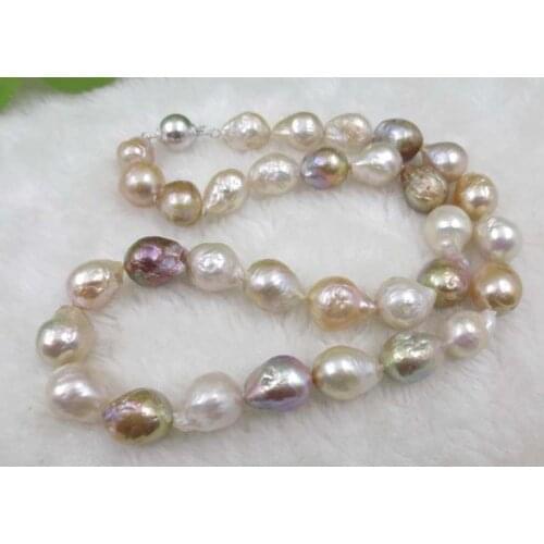 Rainbow purple 10-12mm Cultivation FURROW Kasumi pearl necklace ball 925 Silver clasp