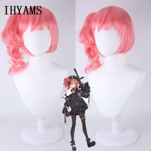 Girls Frontline mp7 pink wig cosplay wig with a curly chip removable ponytail + wig cap