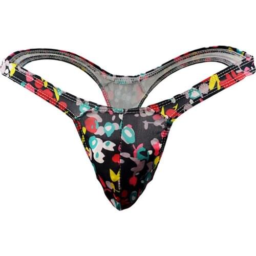 Sexy Mens Printed Thongs Mini Bikinis Elastic Underwear Pouch Thong Enhance Bulge T-back Male G-String Thong Under Wear 2021