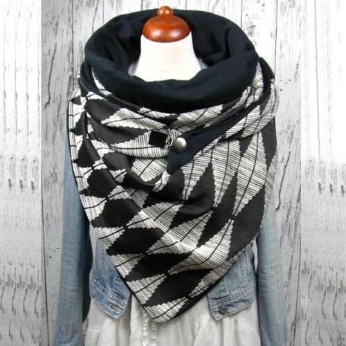 40#Printed Button Scarf Women Retro Cotton Blend Casual Dot Design Scarves Shawls Warm Large Size Winter Scarf Shawls and Wraps