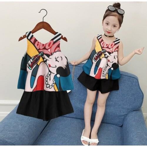 Chiffon Top + Shorts Set Printed Korean Version of The New Girls Princess Dress Childrens Dress Skirt Dress