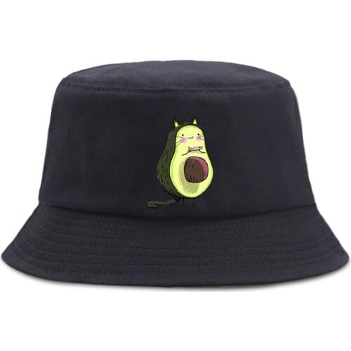 Lovely Avocado Cat Printing Womens Panama Cap Fashion Outdoor Bob Hat For Men Harajuku Sunscreen Sun Women 2021 Fisherman Hats