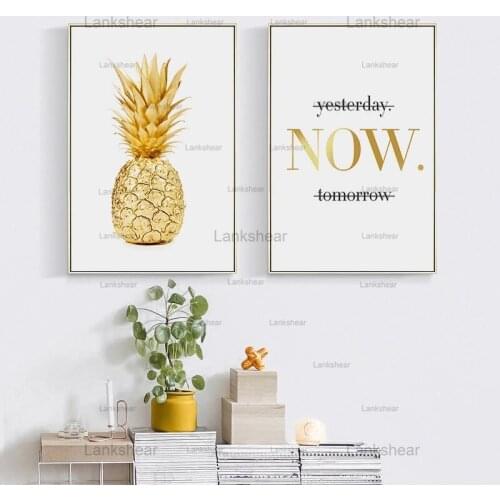 Contemporary Art Abstract Wall Poster Nordic Canvas Art Print Golden Pineapple Motivational Modern Painting Decorative Picture