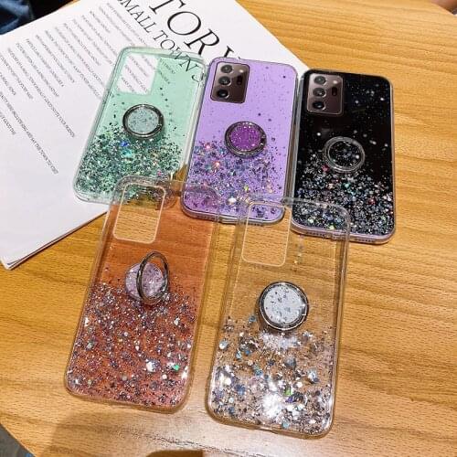 Ultra-thin Bracket Bling Glitter Silicone Phone Case For Samsung Galaxy S21 S20 FE S10 S9 Note 20 10 9 8 Plus Luxury Stand Cover