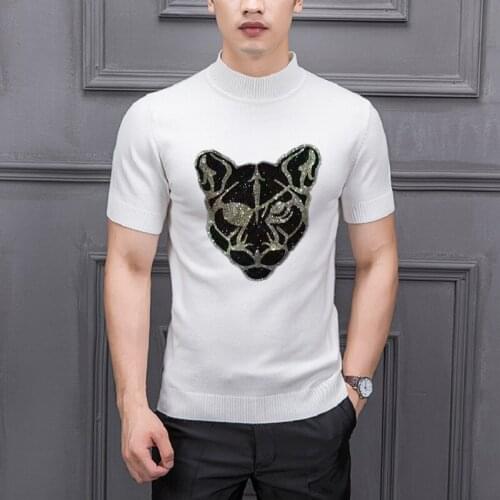 Brand Design Spring Mens Sweater All-Match Luxury Knitted T-Shirt Street Personality Youth Hot Diamond Shiny Pattern