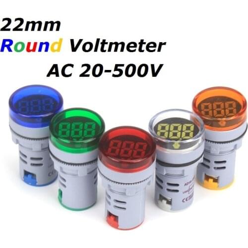 Voltmeter Round 22mm AC 20-500V Tester Meter Monitor Power LED Indicator Pilot Lamp Light Display Mini Digital Volt Voltage