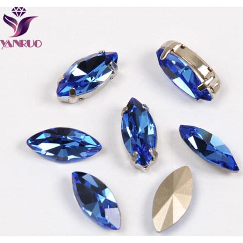 YNARUO 4200 Navette Sapphire Blue Crystals K9 Fancy Stones Rhinestones Sewn Strass Claw Settings for Crafts Handiwork Diamond