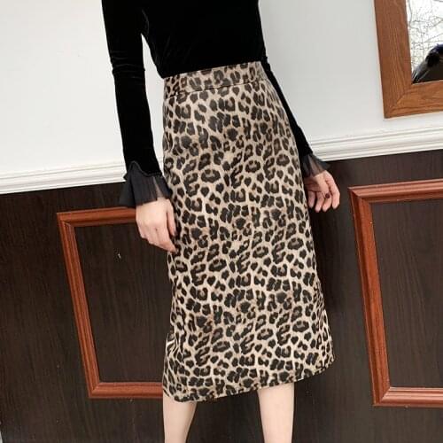 2021 New Arrival Women Fashion Genuine Leather High-waisted Leopard Print Skirt