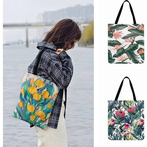 Ladies Shoulder Bag Outdoor Beach Bags Women Casual Totes Green Plant Flower Painting Art Print Tote Bag Fashion Shopping Bag
