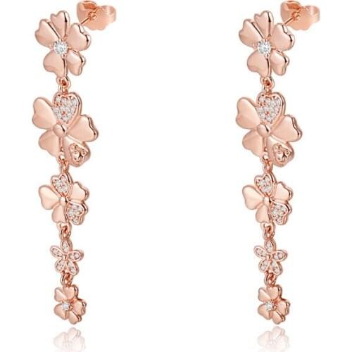 Wildflower Meadow Drop Earrings for Women Clear CZ Rose Golden Jewelry Female Long Flower Chain Dangle Earrings Girl Jewelry