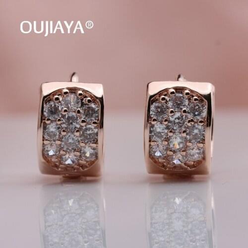 OUJIAYA 585 Rose Gold Dangle Earrings Women White Round Style Gifts Party Natural Zircon Drop Earrings Wedding Party JewelryA211