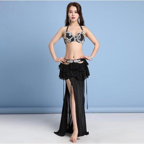 Professional Oriental Belly Dance Costume Stage Performance Clothing Sequins Rhinestones Beaded Bra Skirt Women Clothing