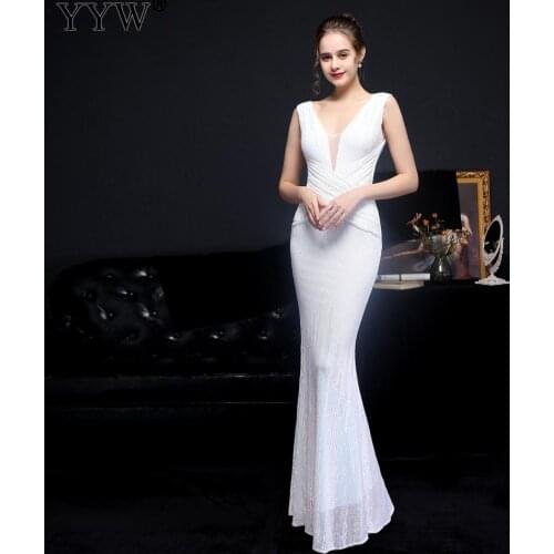 2021 Women Dress Elegant Party Evening Sexy Vestidos White Slim V Neck Bling Dress Female Vestidos Long robe mariee sirene