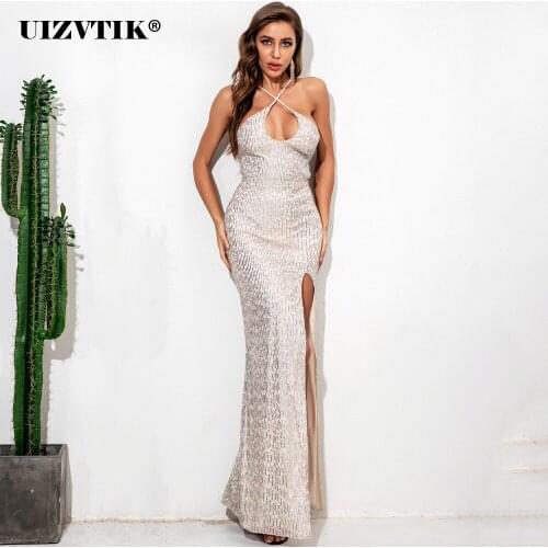 Sexy Sleeveless Vintage Sequins Evening Long Party Dress Women Summer 2021 Elegant Strapless Backless Side High Split Maxi Dress