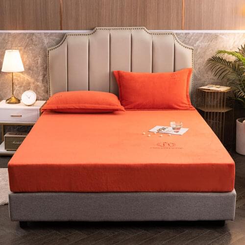 1 Pc Flannel Fitted Sheet With Elastic Queen King Size Mattress Cover Solid Color Plain Dyed Plaid Protector Cover For Winter