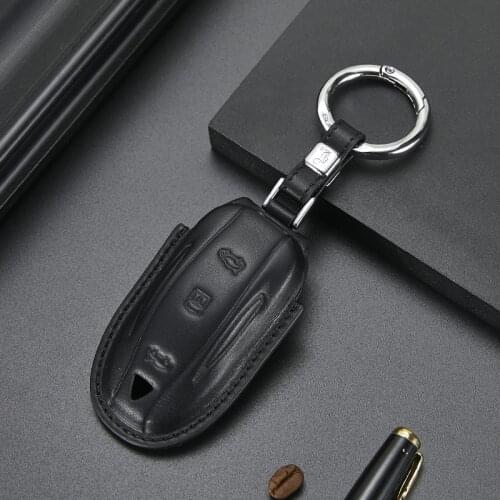 1Pcs Geunine Leather Car Key Case cover for Tesla Model S Model 3