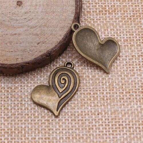 Free shipping 30pcs 24x22mm antique bronze Heart charms diy retro jewelry fit Earring keychain hair card pendant accessories