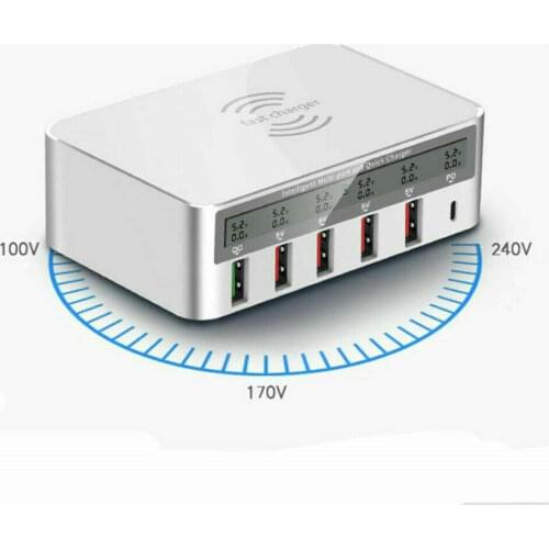 Wireless Fast Charger 6 Ports Multi Use Qc 3.0 LCD USB Hub PD Type C Desktop QI For Phone Charging Pad Quick Charge Multiport