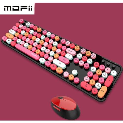 Wireless Keyboard and Mouse Combo,Cute Round 104 Key Caps,2.4 GHz Keyboards and Mouses Set Office Desktop Keypads for Computer