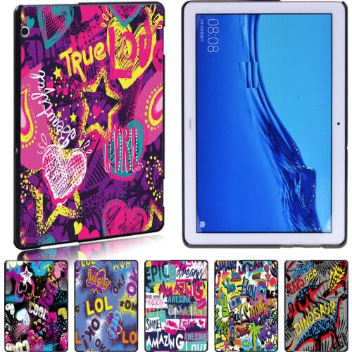 Tablet Case for Huawei MediaPad T3 8/T3 10 9.6 Inch/T5 10 10.1 Inch New Cool Graffiti Slim Hard Shell Shockproof + Free Stylus
