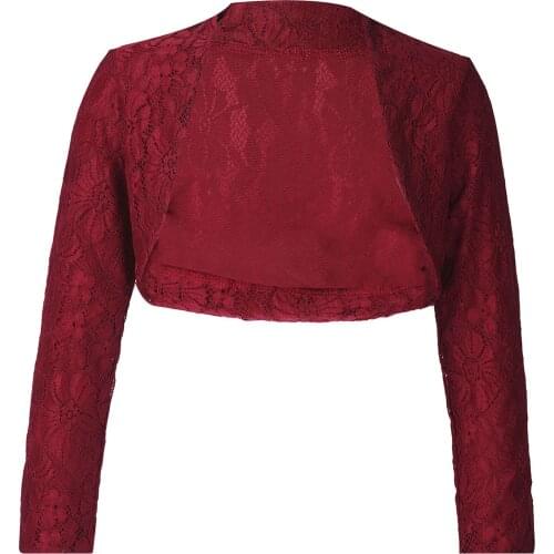 Kids Girls Cardigan Short Coat Jacket Long Sleeve Pure Color Floral Lace Shrug Open Bolero cardigan Daily Wear for Dress Gown