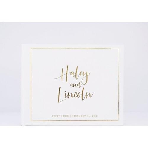 Personalized Gold Wedding Guest Book, Modern Wedding Guestbook, honeymooning Album Keepsake, Custom Wedding Sign In Book
