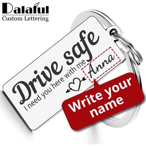 Personality Chic Car Key Ring Drive Safely I Need You Here With Me Engraved Keychain Custom Name Keychain for Couples Gift P022