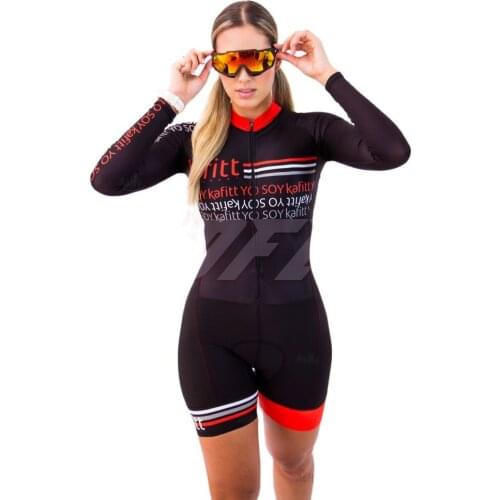 Kafitt Team Monkey Triathlon Womens Cycling Jumpsuit Long Sleeve Cycling Jersey Skinsuit Female Little Cyclist Outfit With Gel