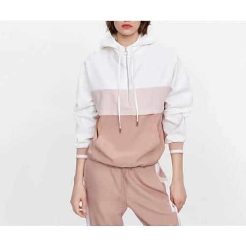 Obrix New Trendy Sport Style Set For Women Pink Jacket Windbreaker Pullover With Zipper Long Sleeve Elastic Waist Pants