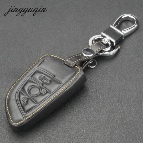 Jingyuqin 4 Buttons Leather Key Case Fob Shell For BMW X1 F48 X3 X4 X5 X6 2016 2017 Protection Cover