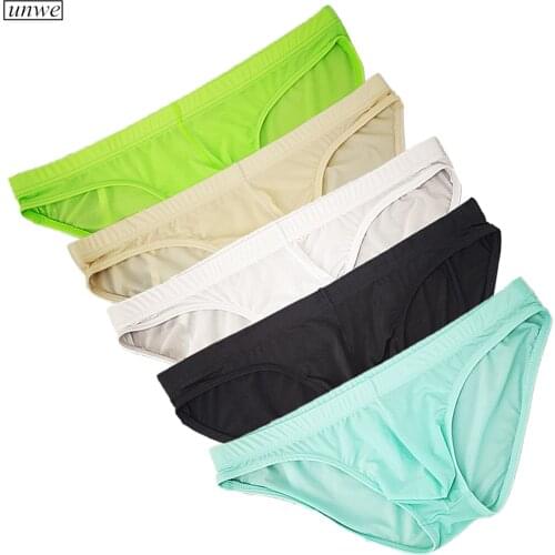 Cool Refreshing Ice Silk Underwear Mens Transparent Briefs Low Waist One Piece Sexy Ultra-Thin Breathable Male Underpants