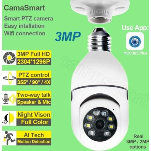 1080P PTZ WiFi Mini Camera with Bulb E27 Socket Full Color Night Vision Two Way Talk and Easy Installation