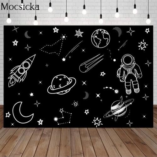 Mocsicka Astronaut Planet Photography Background Rocket Backdrop Childrens Drawing Style Portrait Decoration Props Photo Studio