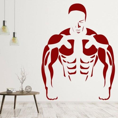 Bodybuilder Wall Decal Weight Training Fitness Sports Gym Interior Decor Door Window Vinyl Stickers Strong Muscles Mural Q142