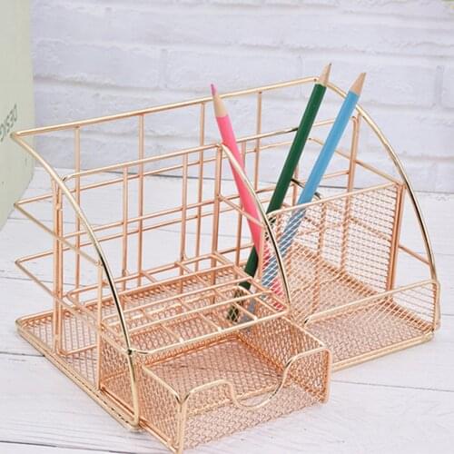 Nordic Style Desktop Makeup Storage Box Practical Makeup Brush Organizer Office Home Metal Pen Holder Rack Desktop Container