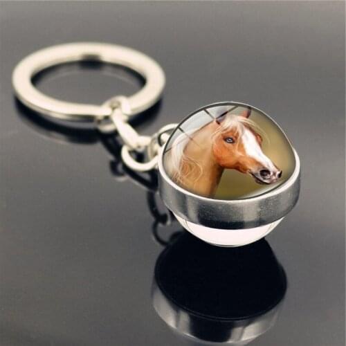 2021 New Double-sided Glass Ball Horse Painting Male and Female Metal Steel Color Keychain Independent Aesthetic Pendant Bag
