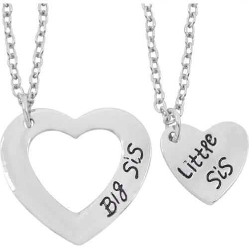 2Pcs/Set Hollow Love Stitching Heart Necklace Big Little Sis Necklaces & Pendant For Sisters Best Friend Forever Keepsake