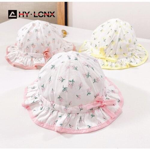 Summer Baby Floral Lightweight Breathable Adjustable Cute Fisherman Hat Girl Outdoor Travel Cotton Foldable Sun Bucket Hat