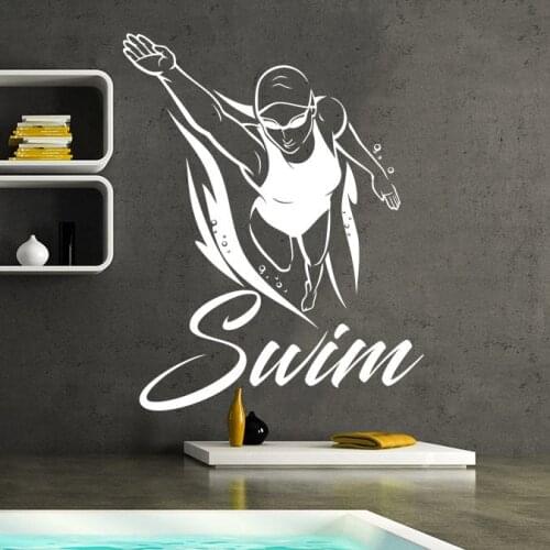 Swim Sportswoman Wall Stickers Summer Swimmer Vinyl Wall Poster Swimming Pool Club Decoration Swim Sports Vinyl Murals AC109