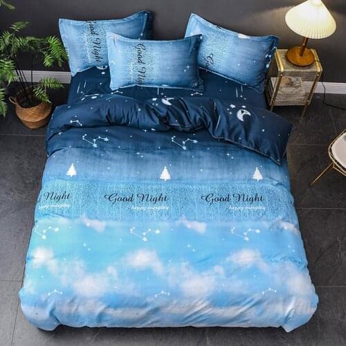 Blue Cloud star Bedding Set good night Duvet/quilt cover pillowcase Single Queen King Size