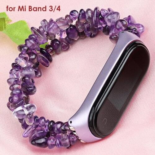 Creative Beaded Straps for Xiaomi Mi Band 5 4 Bracelet Wristband Woman Miband 3 Watchband Natural Stone Luxury Handmade Lavender