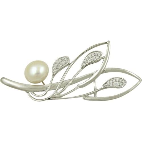 Silverlina Silver Natural Pearl & Zircon Crystal Brooch