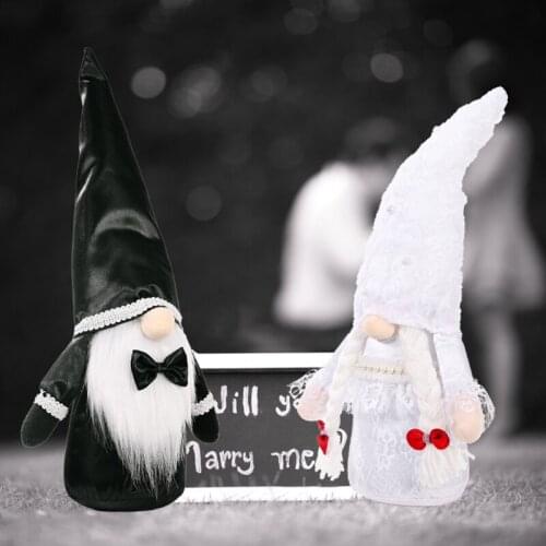 T84E Wedding Bride Groom Gnome Swedish Pull Doll Tomte Wedding Party Decoration