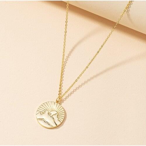 TARCLIY Trendy Sunrise Sunset Round Pendant Necklace Hand Carved Creative Design Fashion Women Girl Daily Party Jewelry Gifts