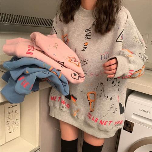 Print oversize autumn new Korean fashion Womens clothing Harajuku style ulzzang loose long sleeve Hoodies Sweatshirts