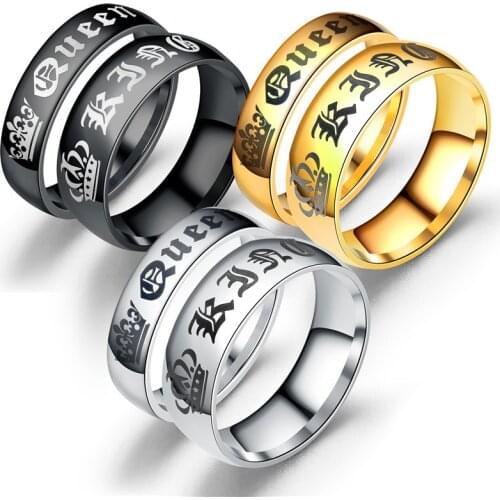 Titanium Vintage King Queen Couple Ring Romantic Engagement Wedding Rings For Men Women Jewelry Valentines Day Gifts