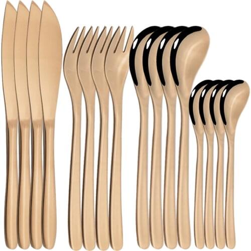 High Quality 16pcs Rose Gold Tableware Mirror 304 Stainless Steel Cutlery Kitchen Knife Spoon Flatware Western Dinnerware Set