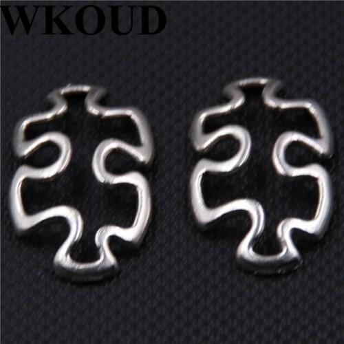 WKOUD 20pcs Silver Color Hollow Polygon Puzzle Charm Vintage Necklace Bracelet DIY Metal Jewelry Alloy Connector 30*18mm A131