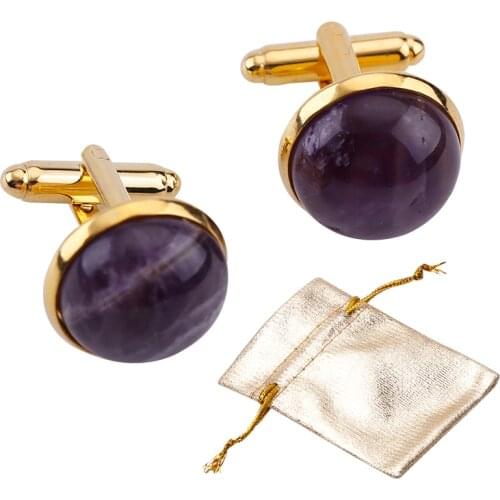2pcs Metal Purple crystal Stone Cufflinks Mens Shirts Cufflinks Groom Wedding Business Shirt