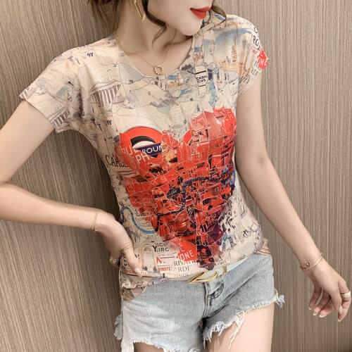 Heart Print T Shirt Women Short Sleeve O Neck Loose Tshirt 2021 Summer Tee Tops Short Sleeve Female Camisetas Mujer